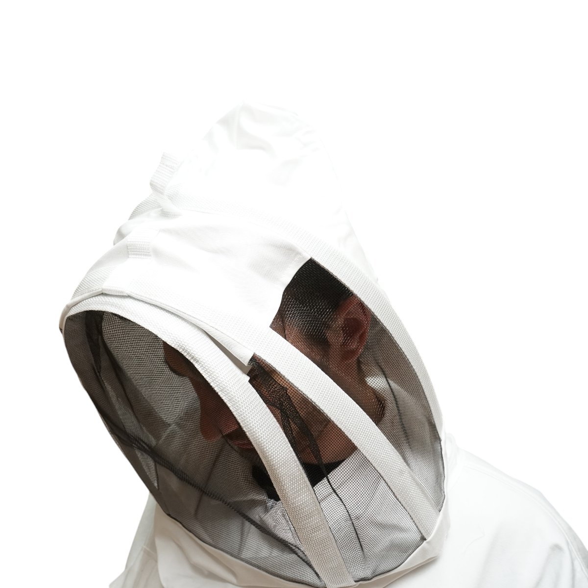 Bluza apicola alba cu masca de protectie tip gluga marimea L